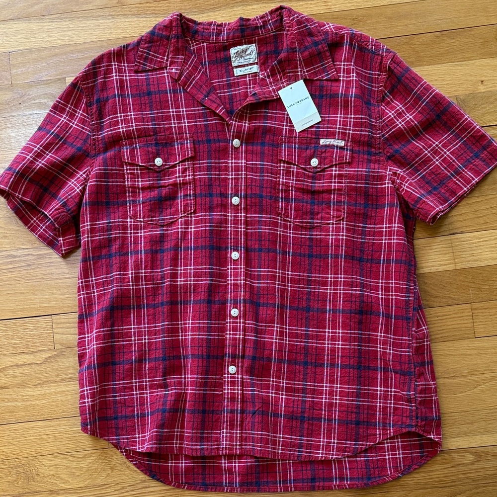Lucky Brand Red Plaid Short-Sleeve Button-Down Shirt